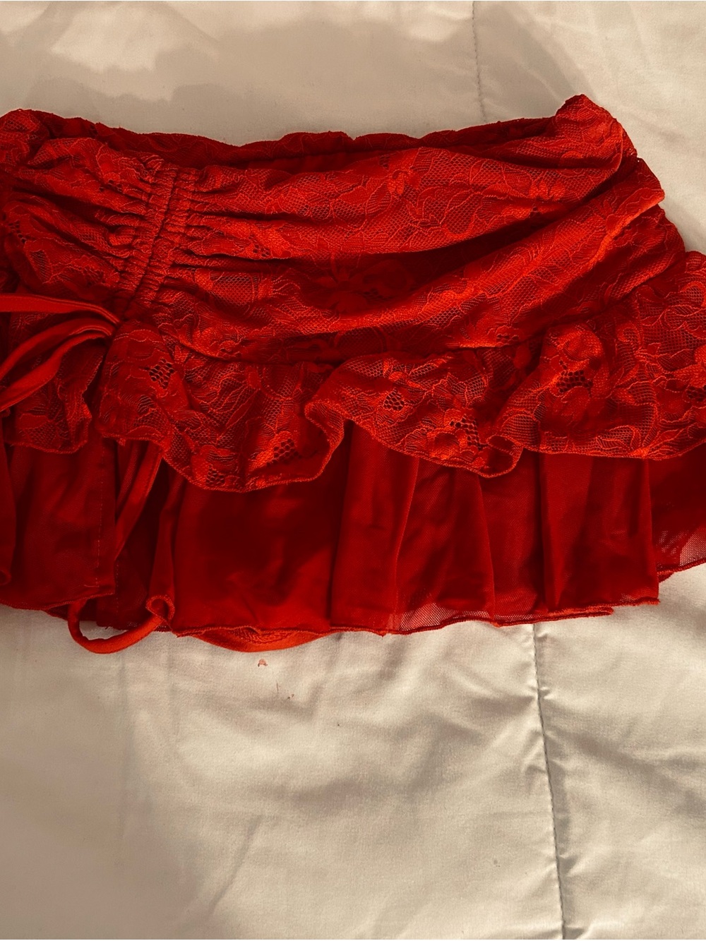 SHEIN Red Lace Ruffle Mini Skirt